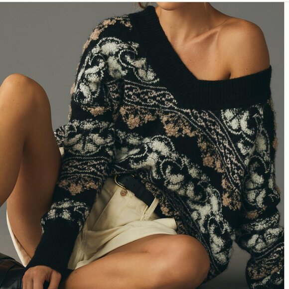 By Anthropologie Textured V-Neck Sweater S $148 NWT - Picture 2 of 4